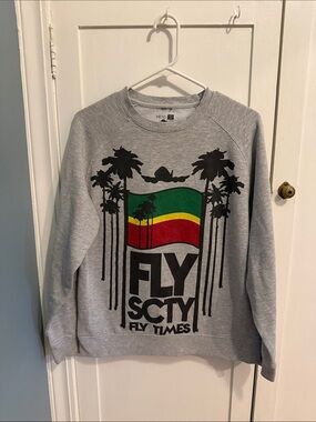 Fly Society Gray Crewneck Sweatshirt with Green/Red/Yellow Flag Graphic